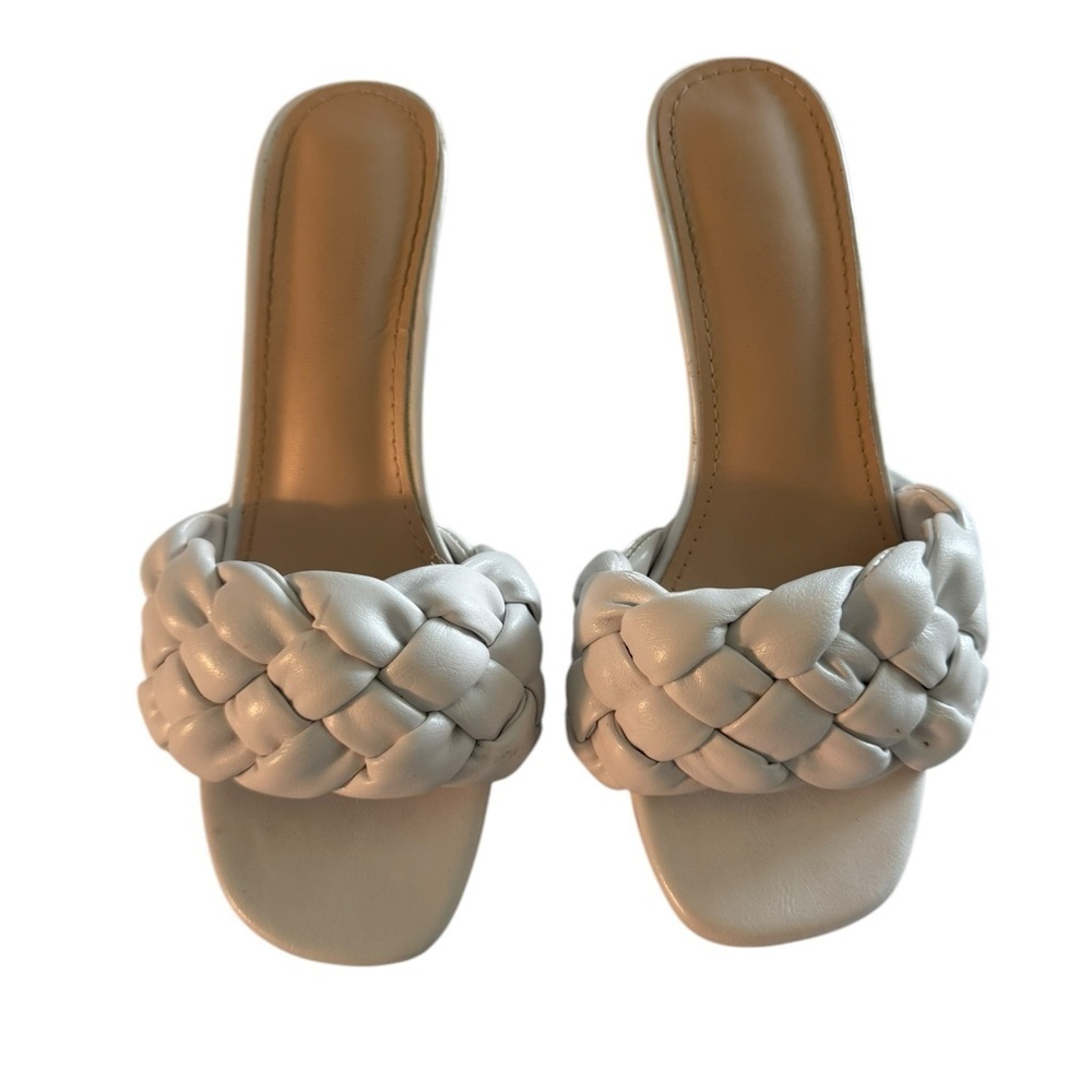 Chunky Braided White Wedding Women's Heeled Sandals- Size 38=8